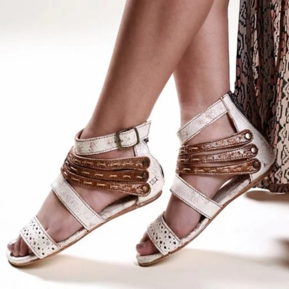 Bed Stu Artemis Brown White Ankle Sandals 9